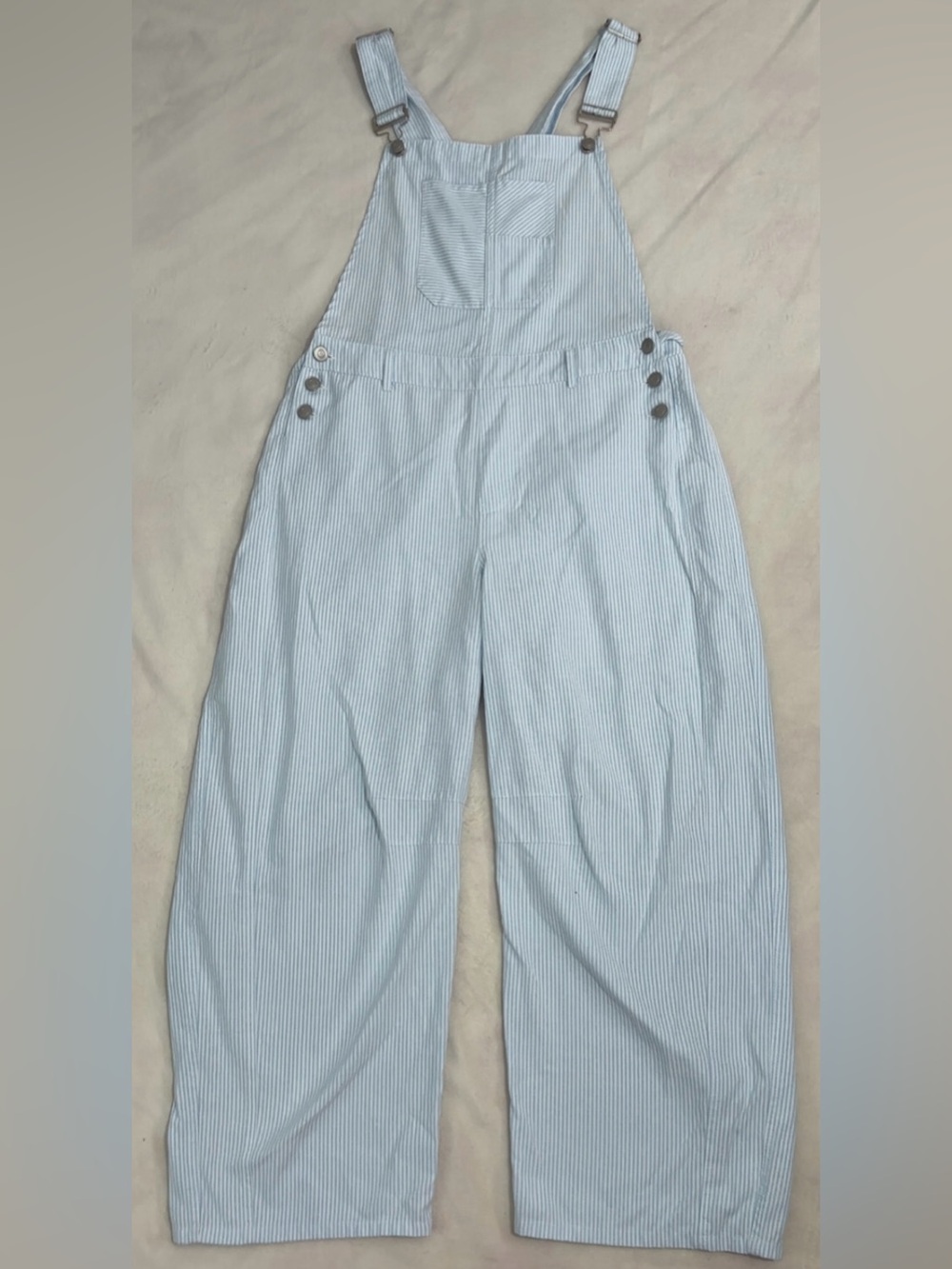 Peach Love California Light Blue Pinstripe Overalls Jumpsuit